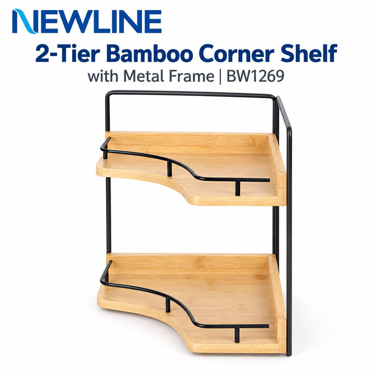 BW1269 Bamboo Corner Shelf with Metal Frame